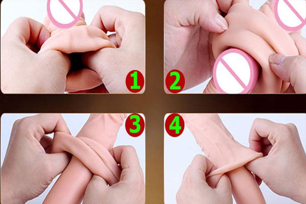 Hình ảnh minh họa các bước sử dụng bao cao su đôn dên