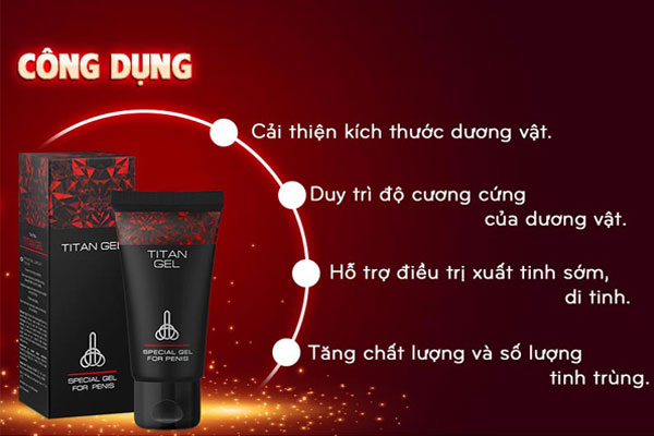 Gel Titan đỏ có tác dụng trong việc giúp gia tăng kích thước dương vật một cách hiệu quả.